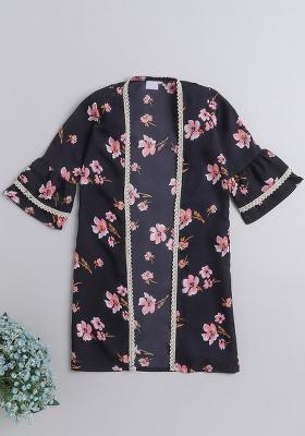 Blue Printed Polyester Shrug For Girls