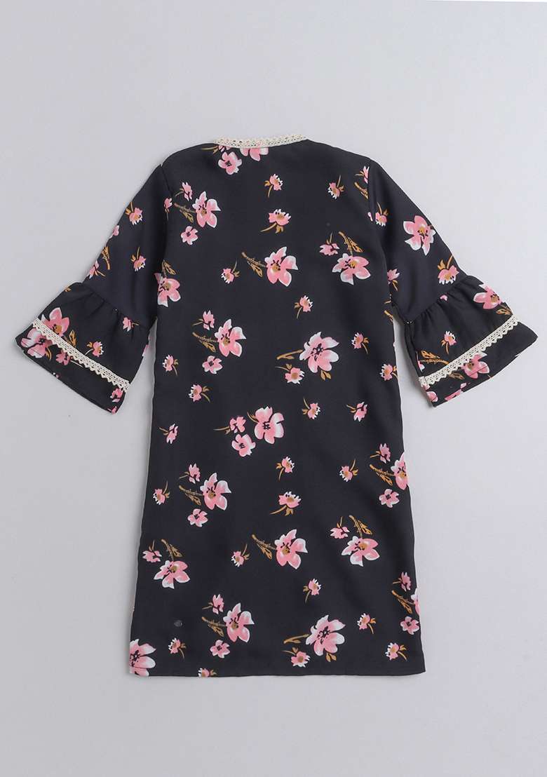 Blue Printed Polyester Shrug For Girls - Indya