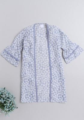 Blue Printed Polyester Shrug For Girls