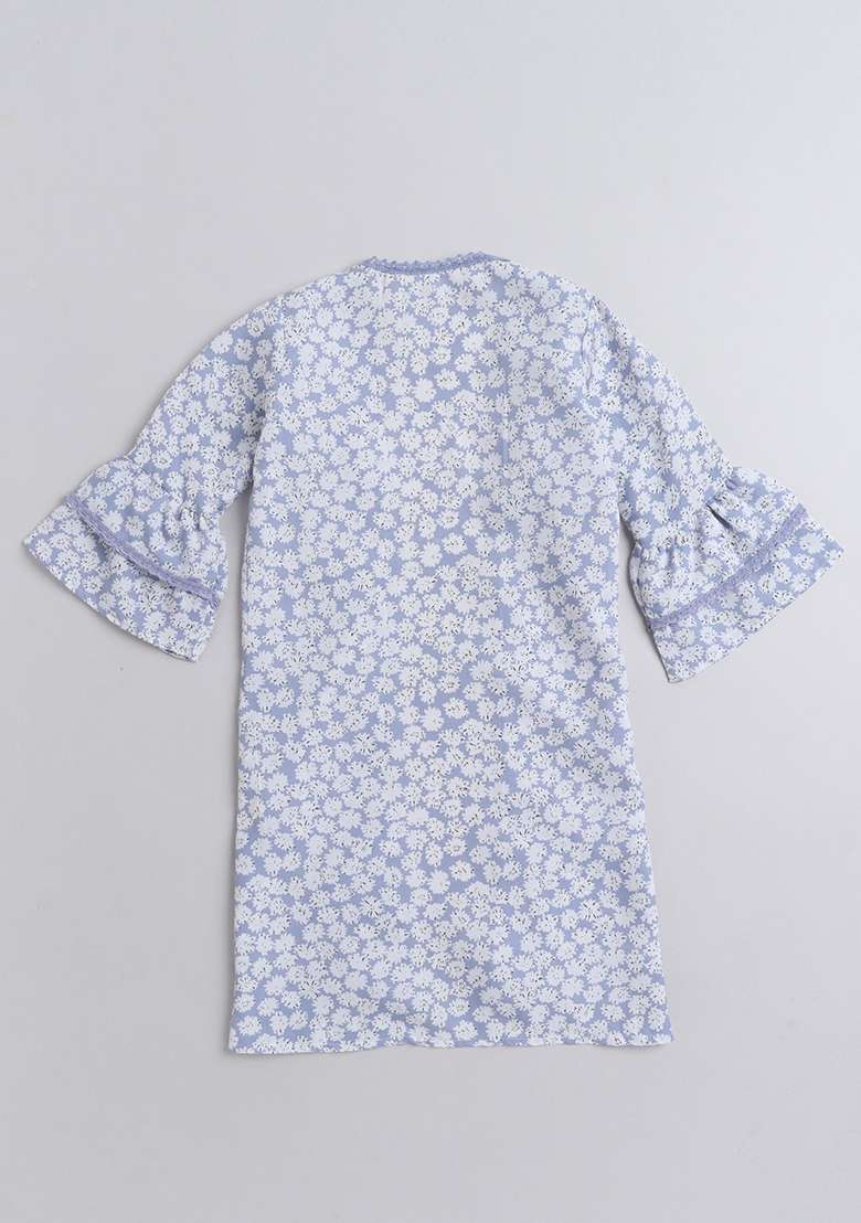 Blue Printed Polyester Shrug For Girls - Indya