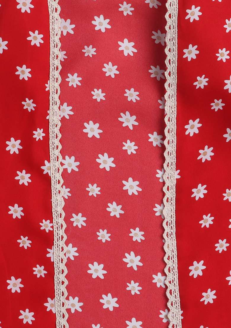 Red Printed Polyester Shrug For Girls - Indya