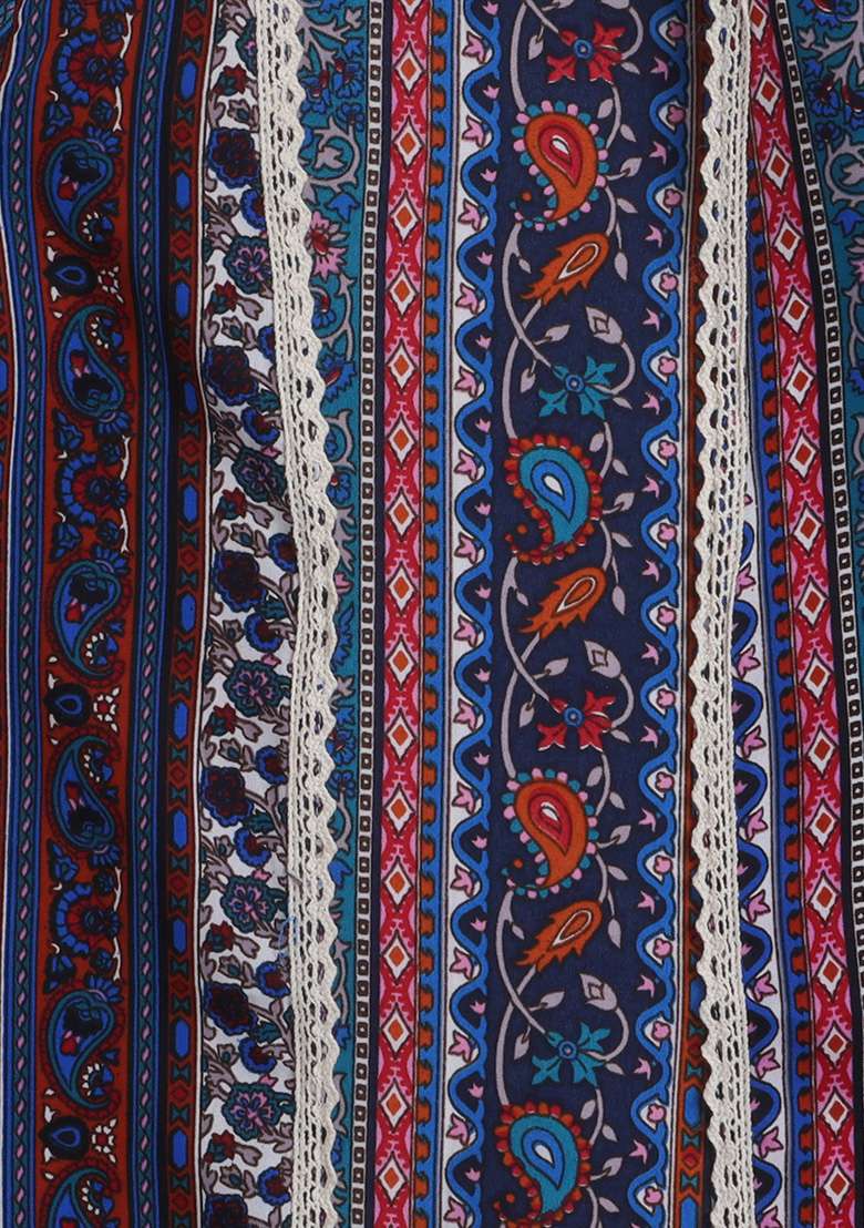 Blue Printed Polyester Shrug For Girls - Indya