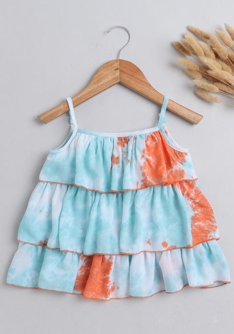 Blue Dyed Cotton Tops For Girls