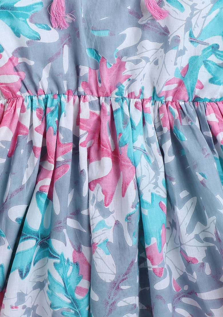 Blue Printed Cotton Tops For Girls - Indya