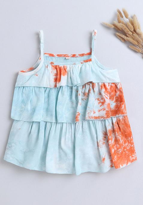 Blue Dyed Rayon Tops For Girls