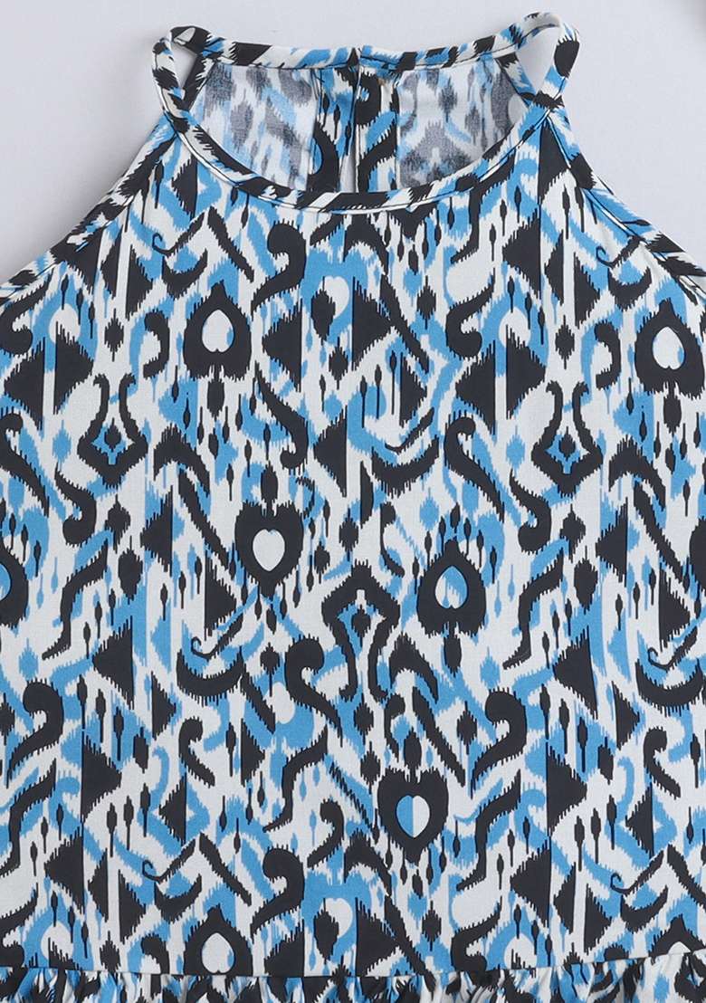 Black Printed Rayon Tops For Girls - Indya