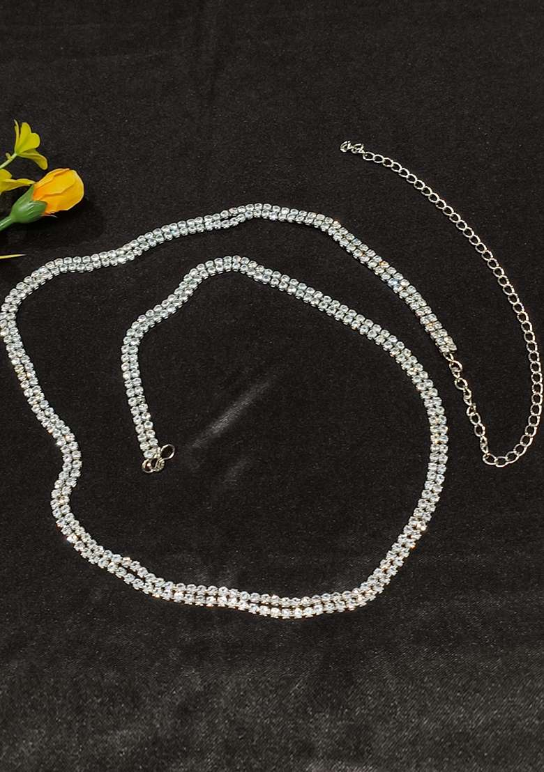 Silver Plated Stone Adorned Kamarband Waist Chain - Indya