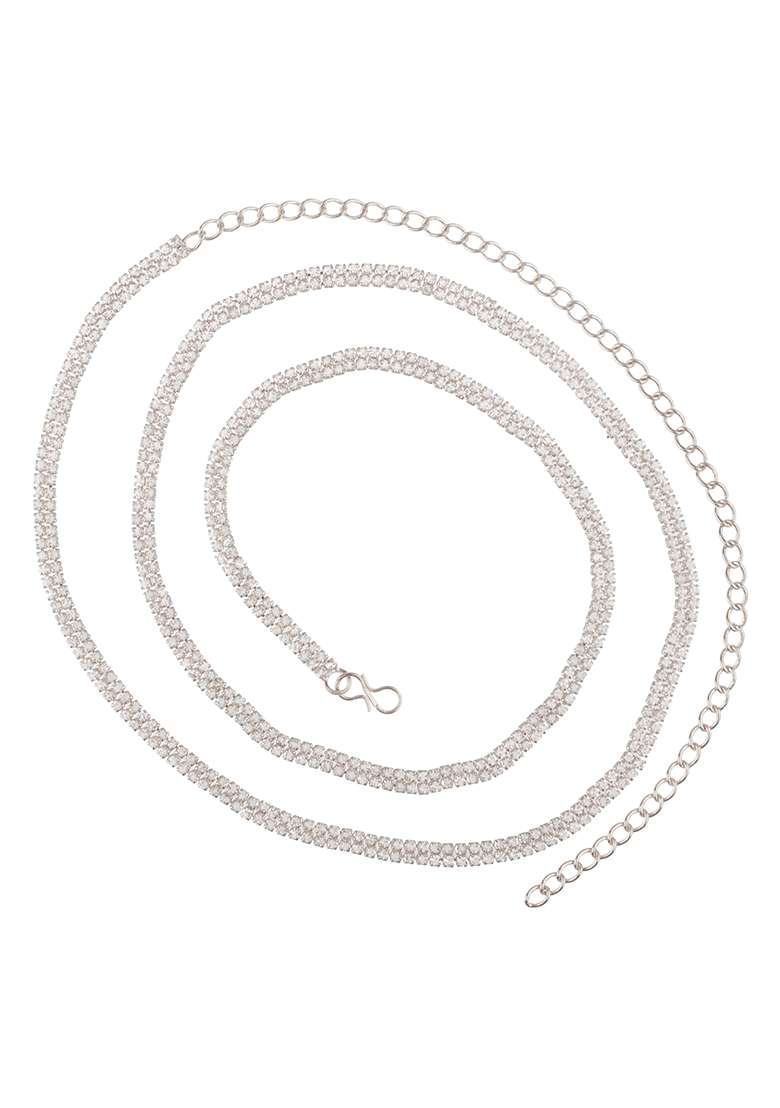 Silver Plated Stone Adorned Kamarband Waist Chain - Indya