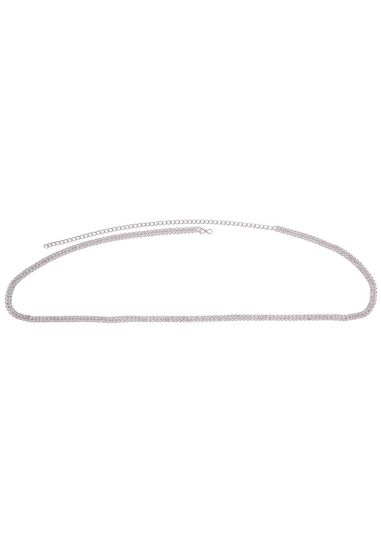 Silver Plated Stone Adorned Kamarband Waist Chain - Indya