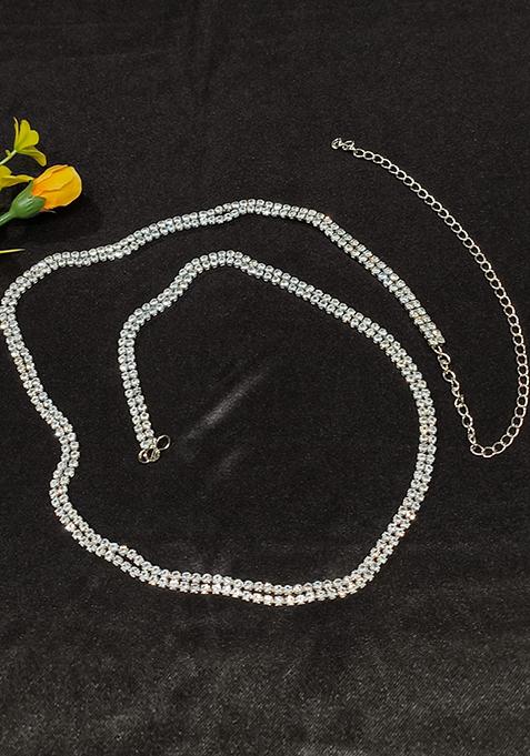 Silver Plated Stone Adorned Kamarband Waist Chain