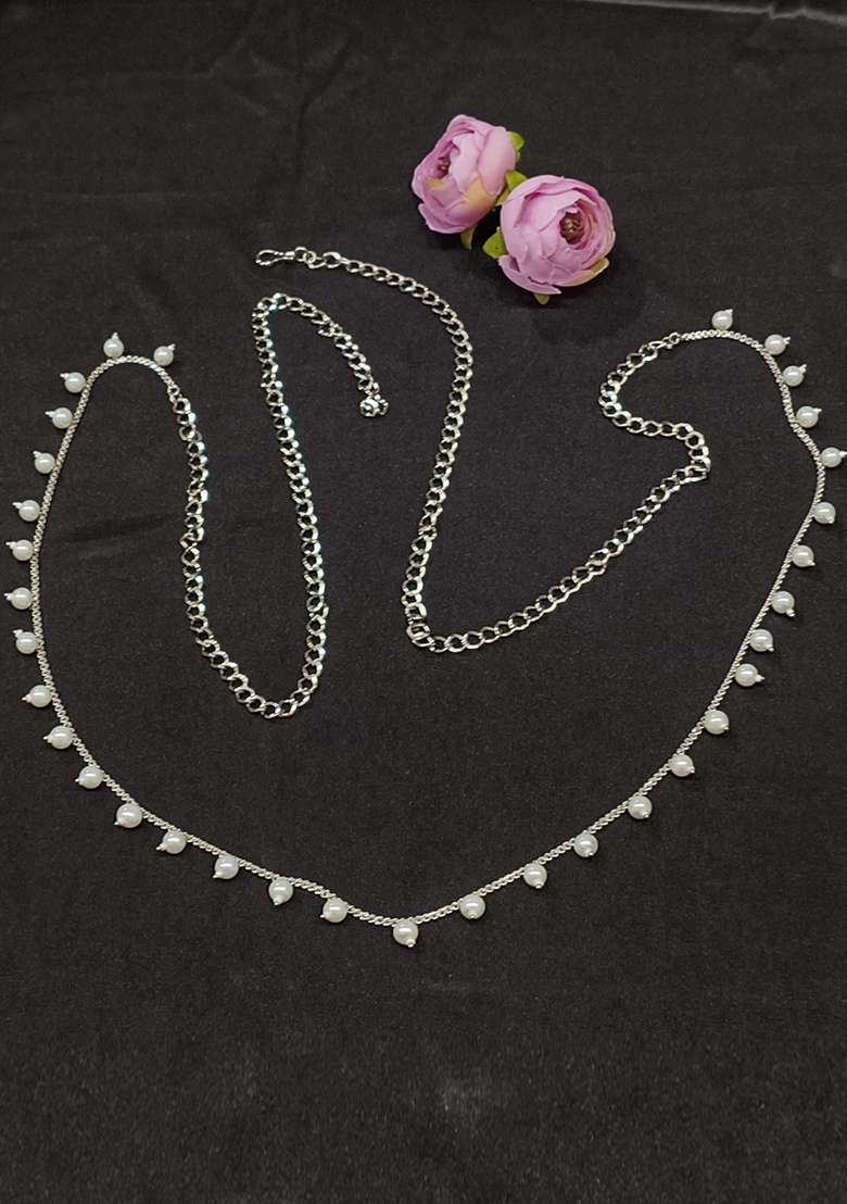 Silver Plated Pearl Kamarband Waist Chain - Indya