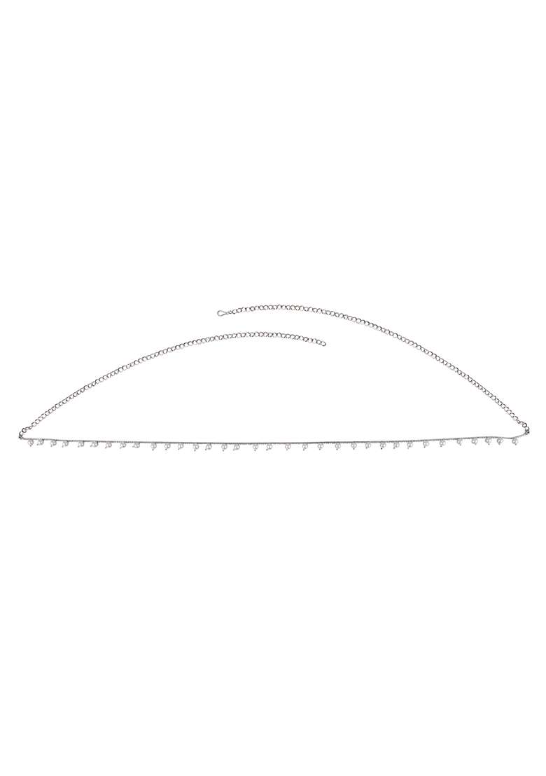 Silver Plated Pearl Kamarband Waist Chain - Indya