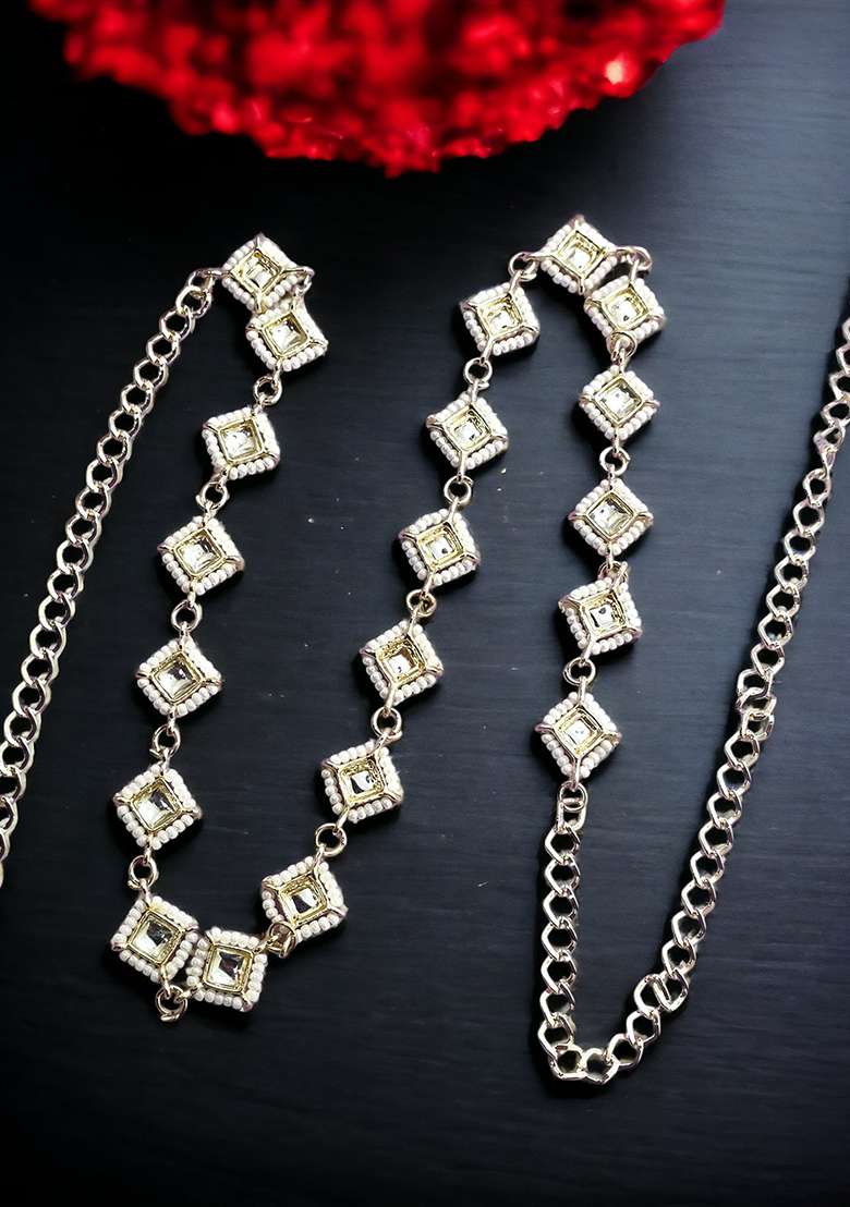Silver Plated Square Kundan Bead Waist Belly Chain - Indya