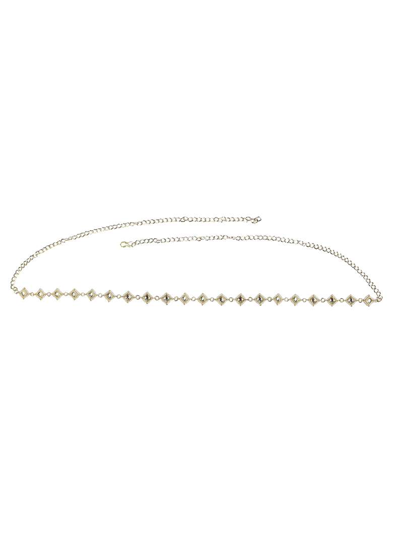 Silver Plated Square Kundan Bead Waist Belly Chain - Indya