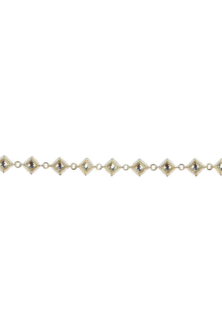 Silver Plated Square Kundan Bead Waist Belly Chain - Indya