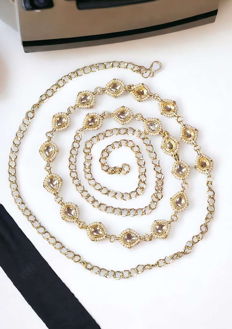 Gold Plated Drop Kundan Bead Waist Belly Chain - Indya