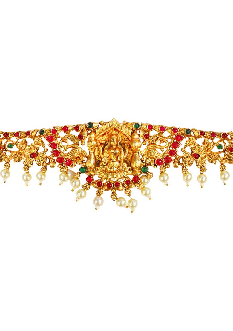 Multicolour Gold Plated Temple Laxmi Waist Belt Kamarband