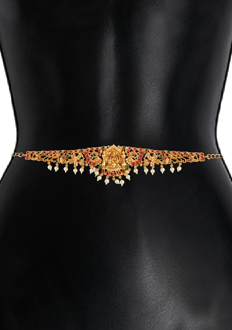 Multicolour Gold Plated Temple Laxmi Waist Belt Kamarband