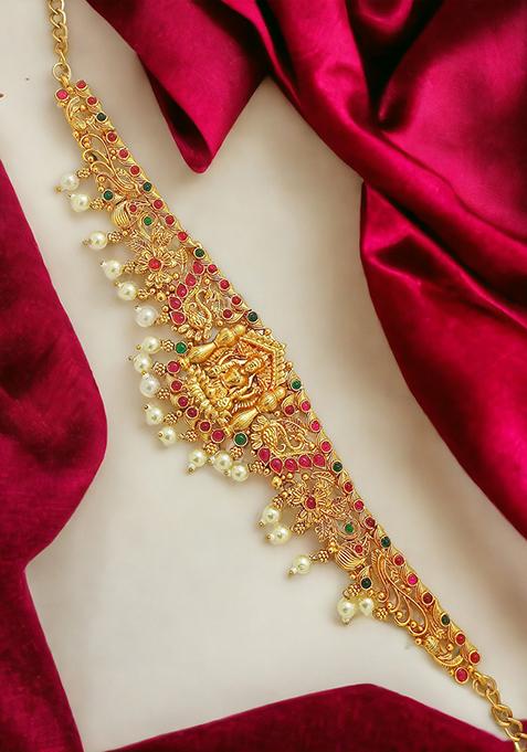 Multicolour Gold Plated Temple Laxmi Waist Belt Kamarband