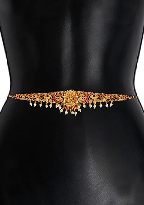 Multicolour Gold Plated Temple Laxmi Waist Belt Kamarband
