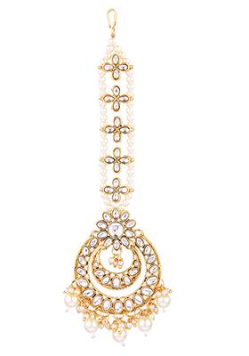 Gold Plated Chandbali Kundan Pearl Maangtika