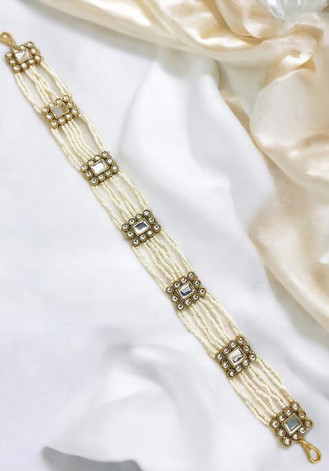 Pearl Multistrand White Kundan Mathapatti