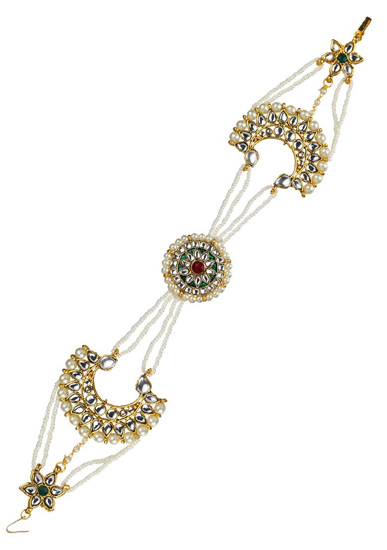 Multicolour Kundan Chandbali Bridal Mathapatti Sheeshphool