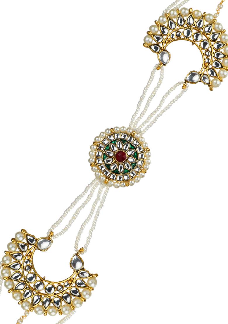 Multicolour Kundan Chandbali Bridal Mathapatti Sheeshphool