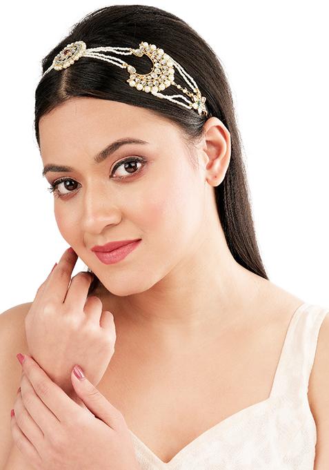 Multicolour Kundan Chandbali Bridal Mathapatti Sheeshphool