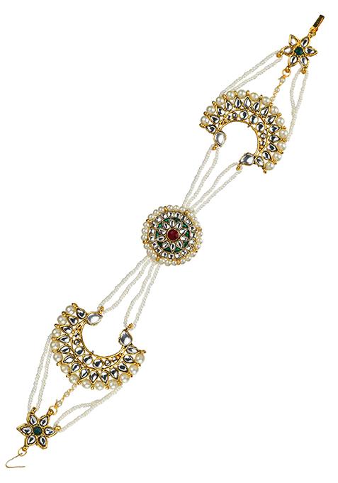 Multicolour Kundan Chandbali Bridal Mathapatti Sheeshphool