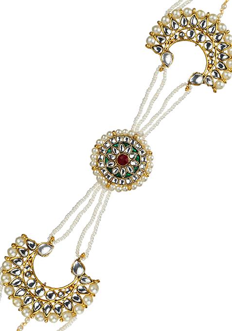 Multicolour Kundan Chandbali Bridal Mathapatti Sheeshphool