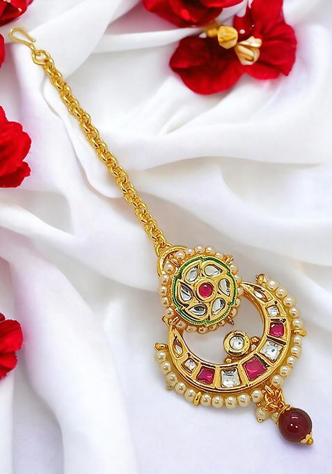 Rajasthani Gold Plated Kundan Borla Maangtika