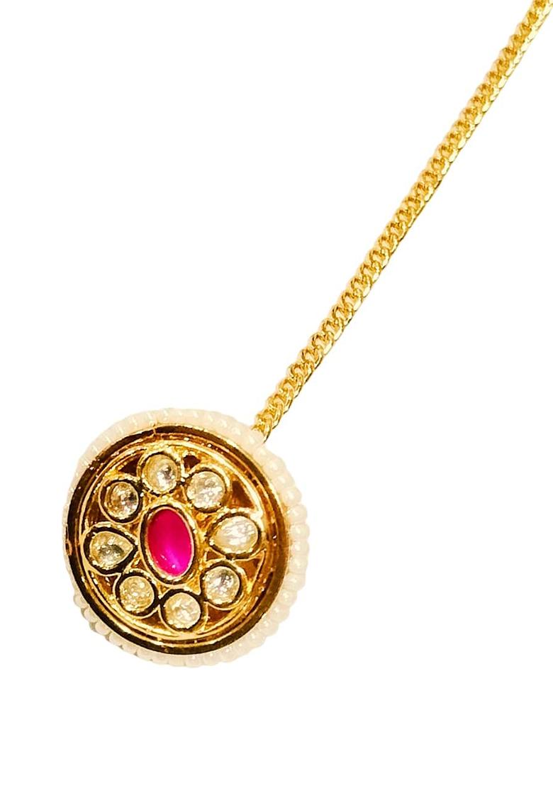 Gold Plated Kundan Ruby Bead Borla Mangtika