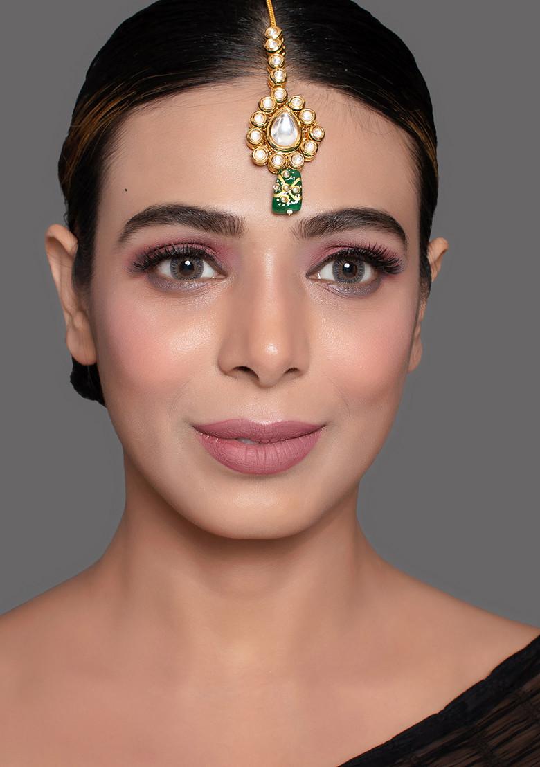 Buy Women Gold Tone Green Bead Kundan Mangtika XJA00050 Hair