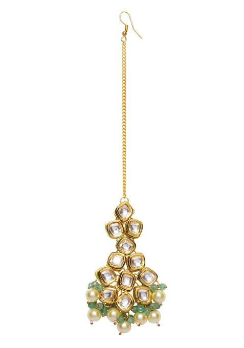 Gold Tone Pearl Kundan Maangtika