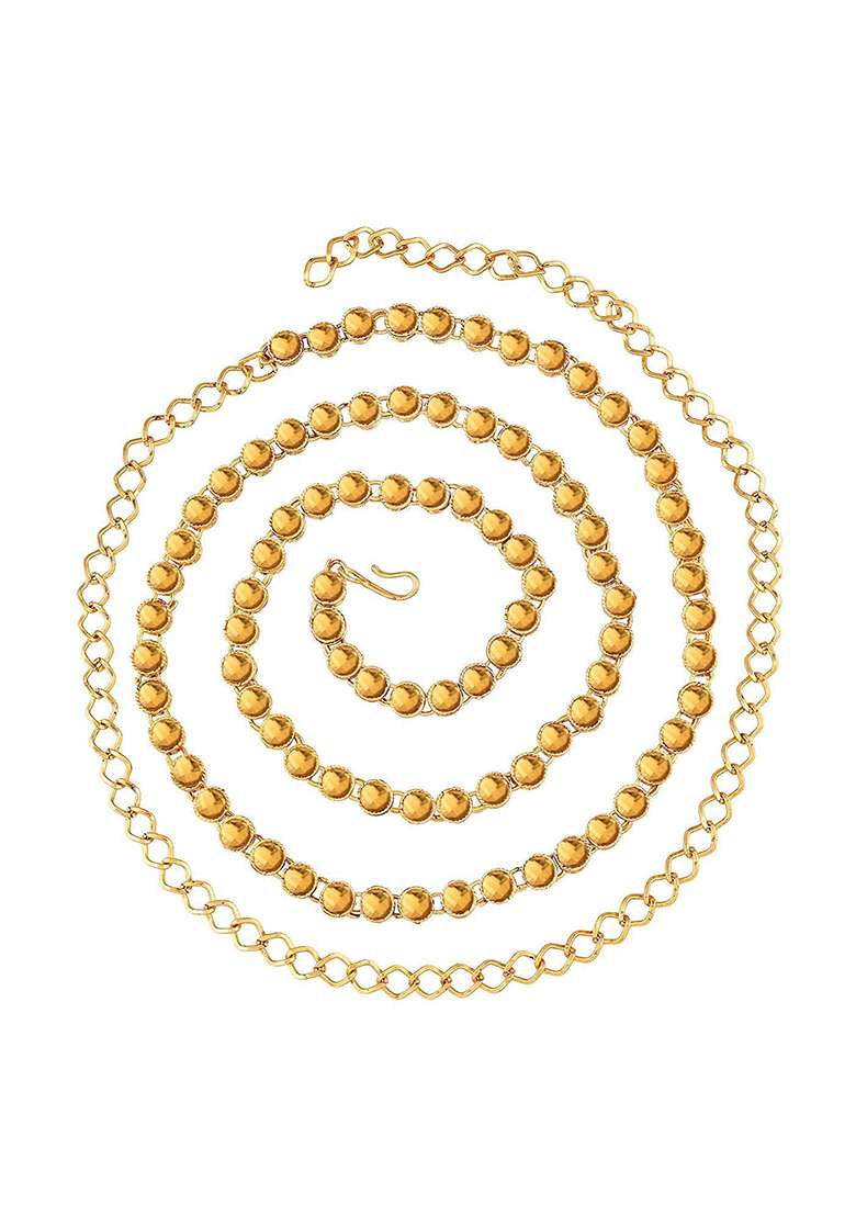 Gold Plated Traditional Ethnic Round Kundan Studded Adjustable Kamarband - Indya