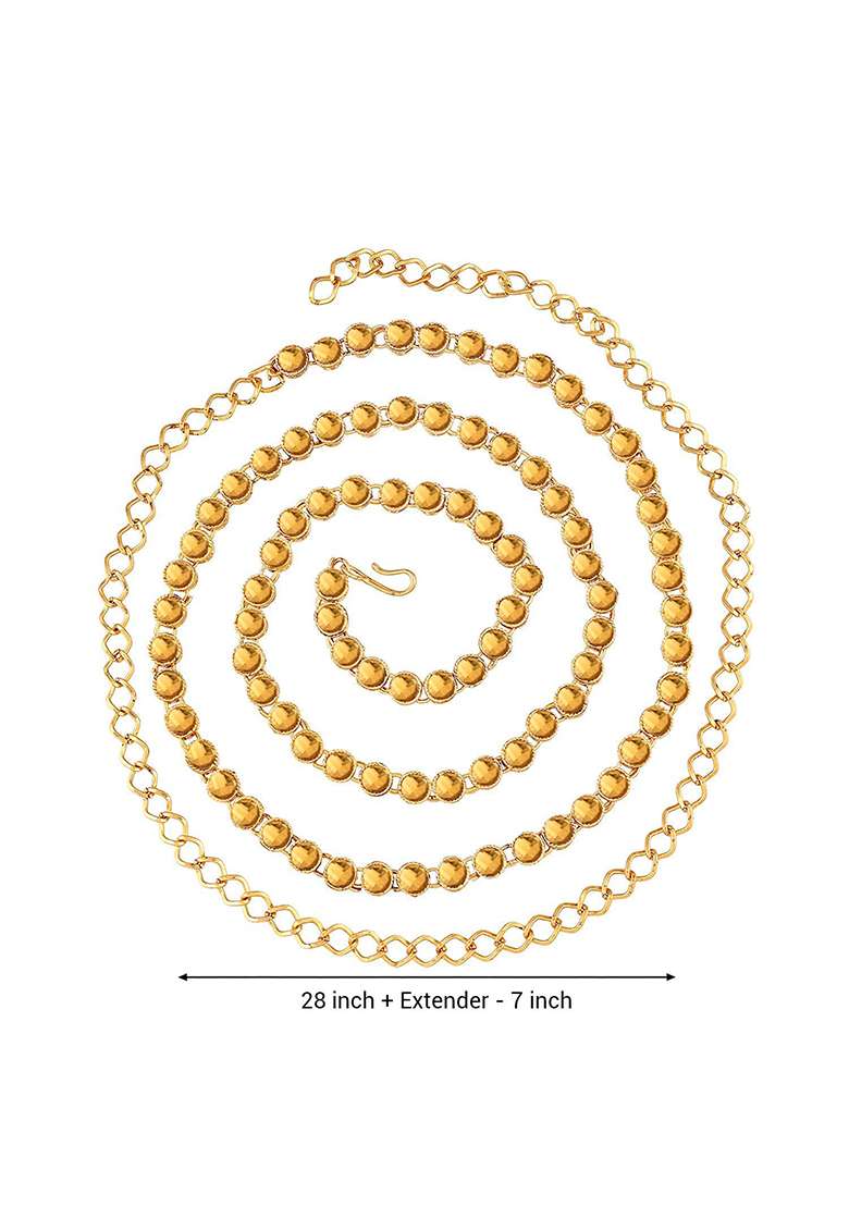 Gold Plated Traditional Ethnic Round Kundan Studded Adjustable Kamarband - Indya