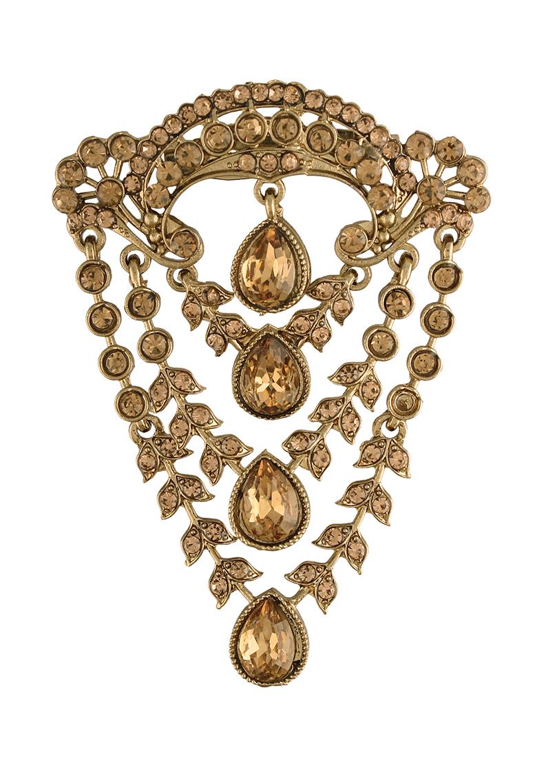 Gold Plated Stone Studded Brooch Pin