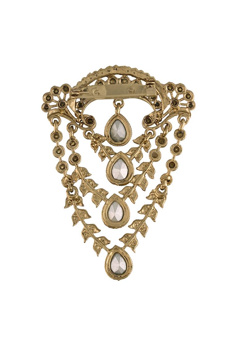 Gold Plated Stone Studded Brooch Pin