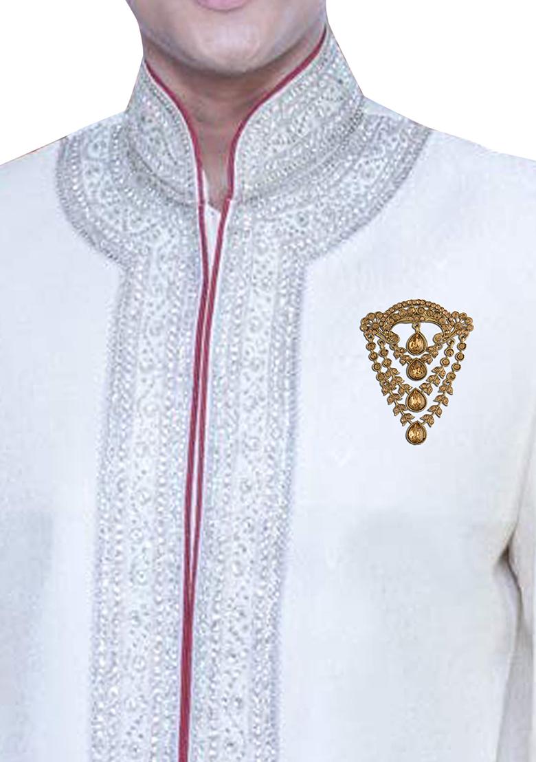 Gold Plated Stone Studded Brooch Pin