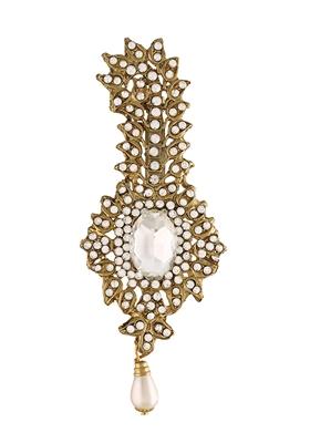 White Gold Plated Traditional Stone Pearl Drop Safa Kalangi Brooch Pagadi
