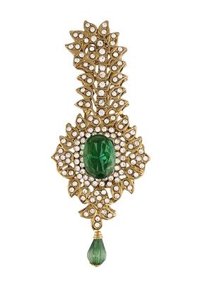 Green Gold Plated Traditional Stone Pearl Drop Safa Kalangi Brooch Pagadi
