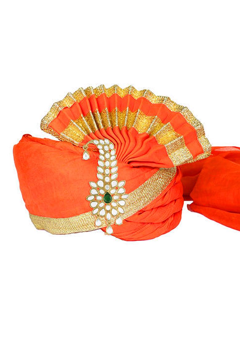 Green Gold Plated Traditional Stone Pearl Drop Safa Kalangi Brooch Pagadi