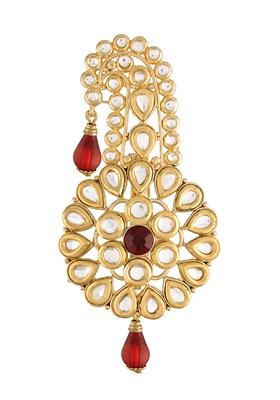 Maroon Gold Plated Traditional Kundan Safa Kalangi Brooch Pagadi