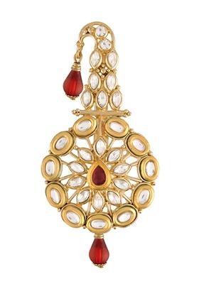 Maroon Gold Plated Traditional Kundan Safa Kalangi Brooch Pagadi