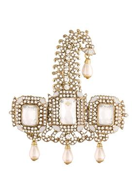 Gold Plated Traditional Stone Pearl Drop Safa Kalangi Brooch Pagadi