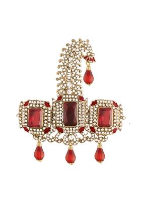 Maroon Gold Plated Traditional Kundan Safa Kalangi Brooch Pagadi