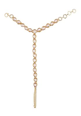 Traditional Gold Plated Kundan Haath Punja Adjustable Chain Bracelet With Ring