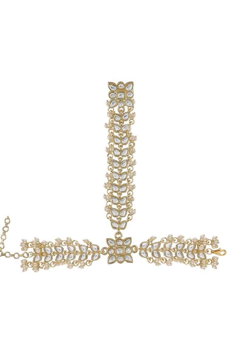 Traditional Gold Plated Embellish With Kundan And Pearl Adjustable Haath Phool - Indya