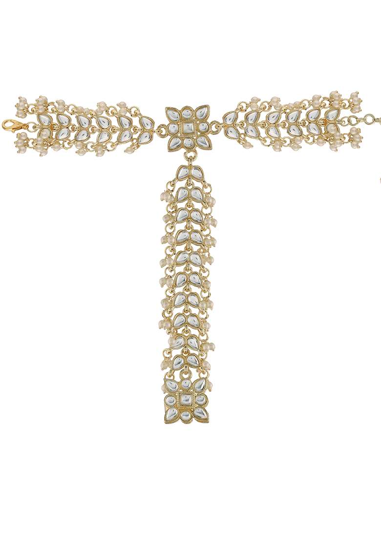 Traditional Gold Plated Embellish With Kundan And Pearl Adjustable Haath Phool - Indya